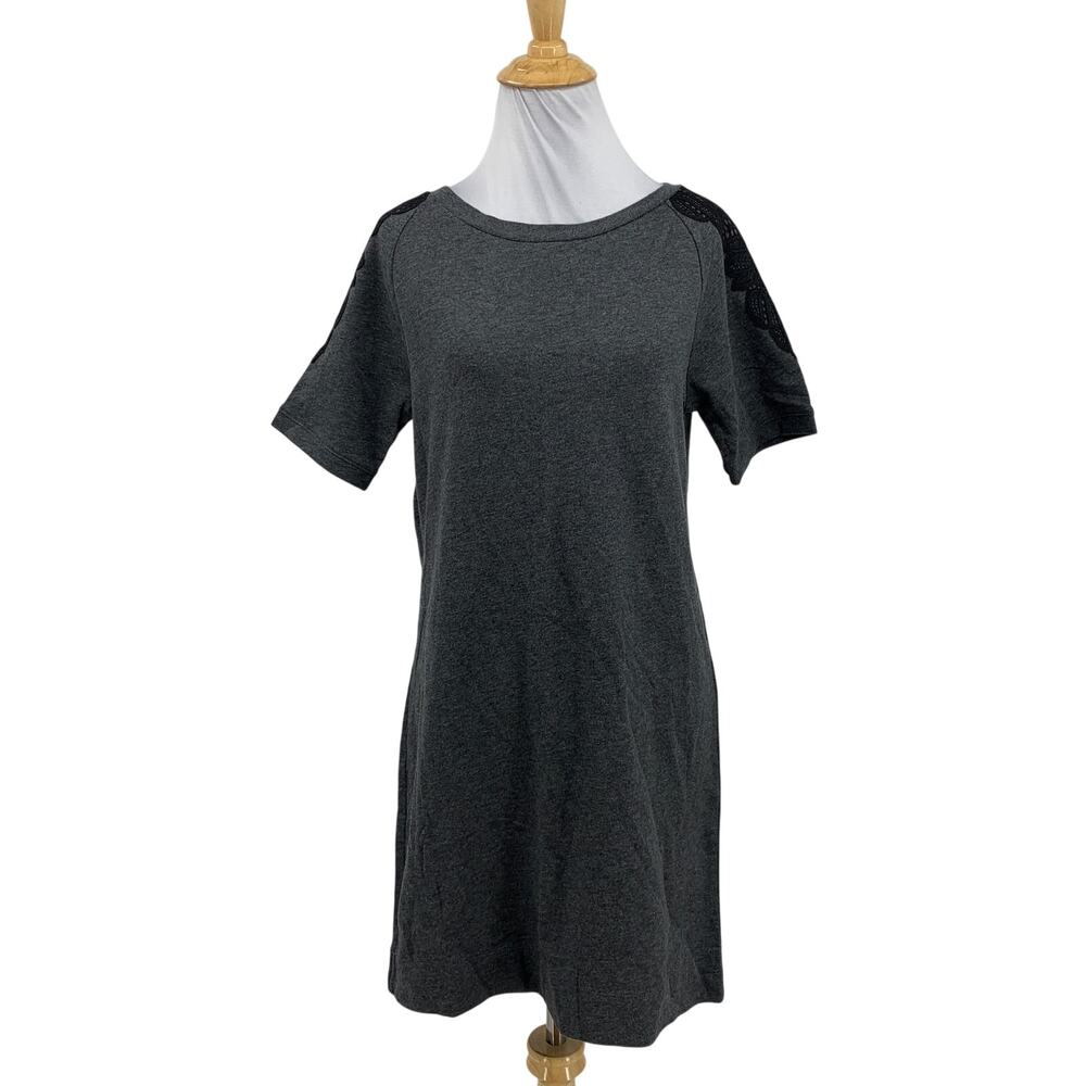 Loft Ann Taylor Dress Womens 2XSP Petite Charcoal Lace Tipped Cotton Sweatshirt